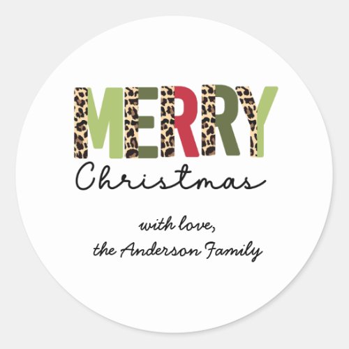 Merry Christmas Modern Color Blocked Leopard  Classic Round Sticker