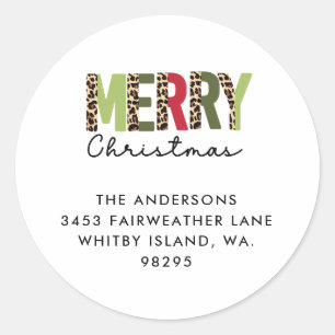 "Merry Christmas" Modern Color Blocked Leopard Classic Round Sticker
