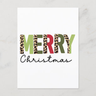 "Merry Christmas" Modern Color Blocked Leopard Postcard