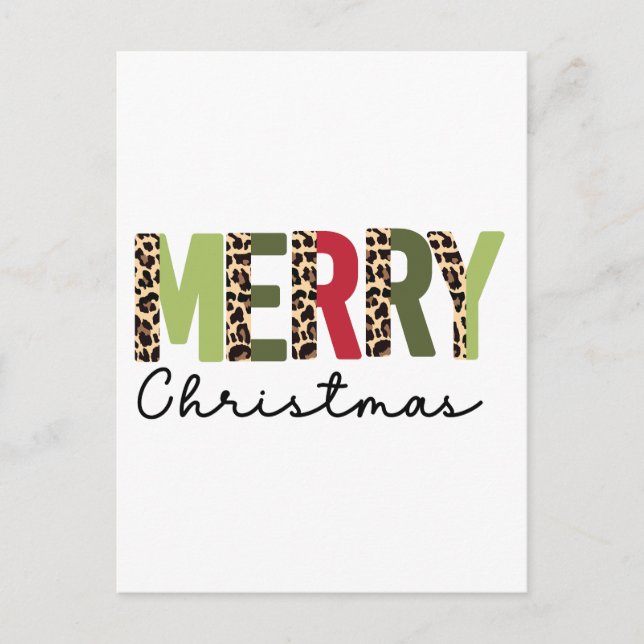 "Merry Christmas" Modern Color Blocked Leopard  Postcard (Front)