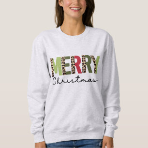 "Merry Christmas" Modern Color Blocked Leopard Sweatshirt