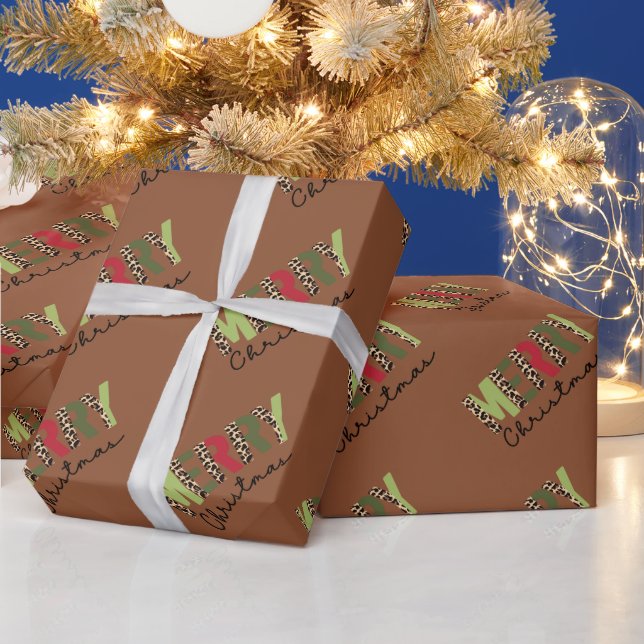 "Merry Christmas" Modern Color Blocked Leopard  Wrapping Paper (Holidays)