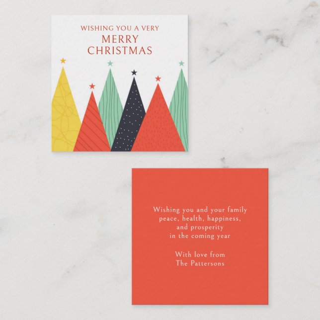 Merry Christmas Modern Colorful Trees Note Card (Front/Back)