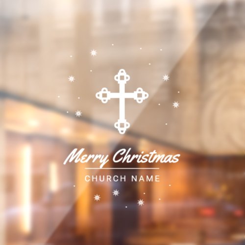 Merry Christmas Modern Cross Church Name Elegant Window Cling