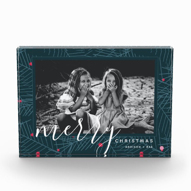 Merry Christmas Modern Custom Holiday Photo Block (Front)