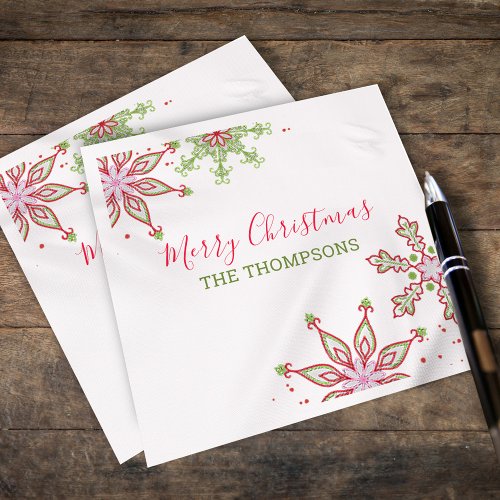 Merry Christmas Modern Cute Colorful Snowflakes  Napkins