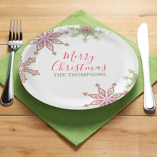 Merry Christmas Modern Cute Colorful Snowflakes Paper Plates