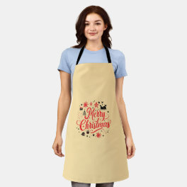 Merry Christmas Modern Design Red & White Apron