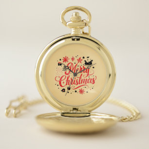 Merry Christmas Modern Design   Red & White Pocket Watch