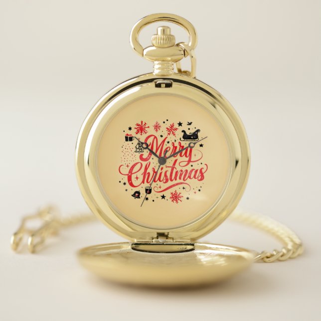 Merry Christmas Modern Design | Red & White Pocket Watch (Inside)