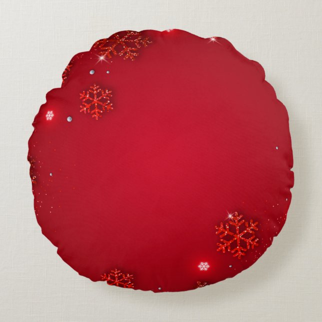 Merry Christmas Modern Design | Red & White Round Pillow (Front)