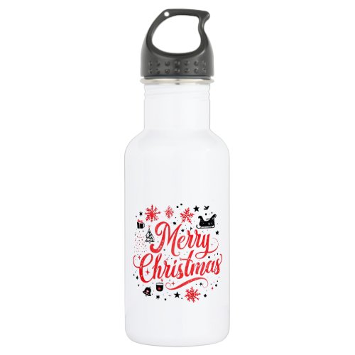 Merry Christmas Modern Design | Red &amp; White Stainless Steel Water Bottle
