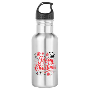 Merry Christmas Modern Design Red & White Stainless Steel Water Bottle