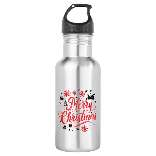 Merry Christmas Modern Design | Red &amp; White Stainless Steel Water Bottle