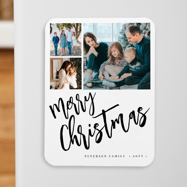 Merry Christmas modern family photo collage Magnet (Creator Uploaded)