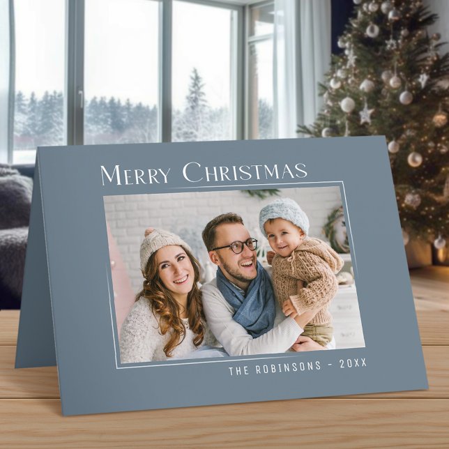 Merry Christmas Modern Family Photo Elegant Simple Holiday Card (Available in high quality print or digital download for quick text messaging, email or self print.)
