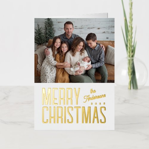 Merry Christmas Modern Family Photo Foil Holiday Card