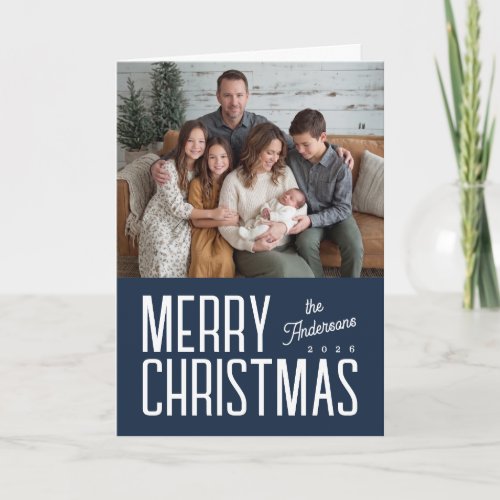 Merry Christmas Modern Family Photo - Navy Holiday Card