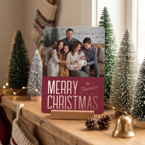 Merry Christmas Modern Family Photo - Red Foil Holiday Card