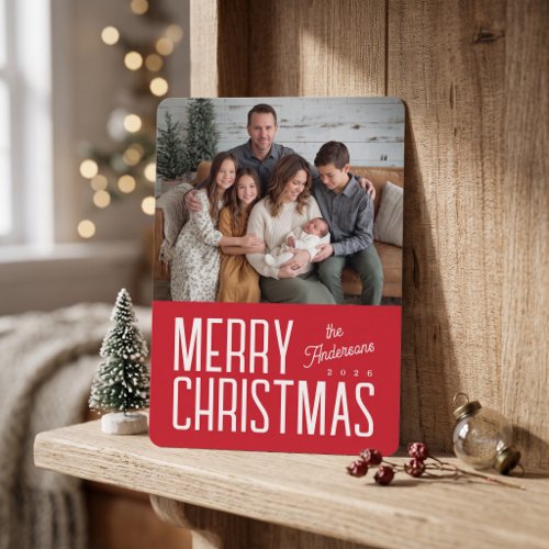 Merry Christmas Modern Family Photo - Red Holiday Card