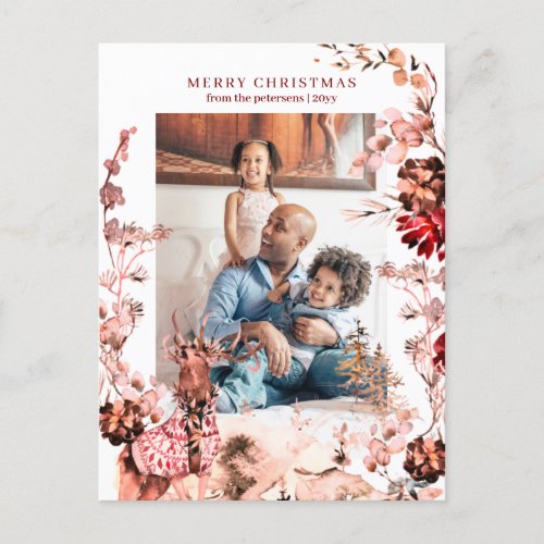 Merry Christmas modern family winter floral photo Holiday Postcard
