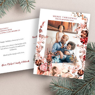 Merry Christmas modern family winter floral photo Holiday Postcard
