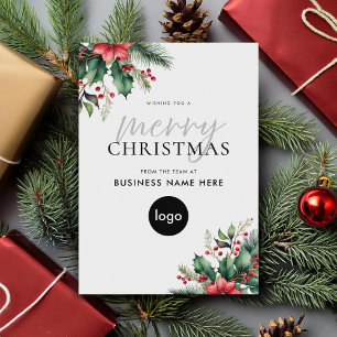 Merry Christmas Modern Floral Business Holiday Card