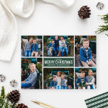 Merry Christmas Modern Forest Green Photo Collage Holiday Card<br><div class="desc">Modern Merry Christmas Forest Green Photo Collage Holiday Card. Simple and modern style Christmas card features six (6) photos,  a custom holiday greeting,  and sleek stripes on the back side. Colors: dark forest green and white</div>