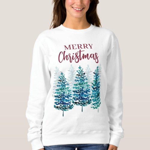 Merry Christmas Modern Forest Trees Womens Sweatshirt