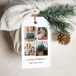 Merry Christmas Modern Four Photo Collage Gift Tags