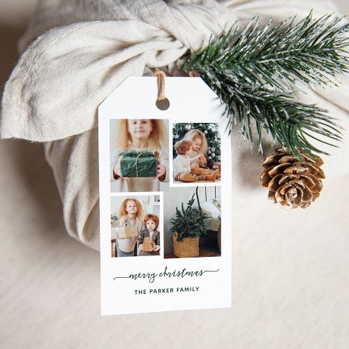 Merry Christmas  Modern Four Photo Collage Gift Tags