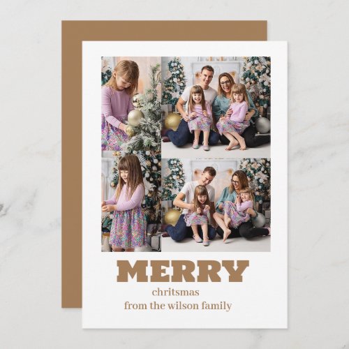 Merry Christmas  Modern Four Photo Collage Holida Holiday Card