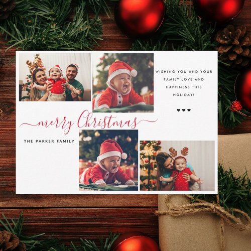 Merry Christmas  Modern Four Photo Collage Holida Invitation