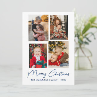 Merry Christmas | Modern Four Photo Collage Holiday Card