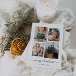 Merry Christmas | Modern Four Photo Collage Holiday Card<br><div class="desc">This simple yet ultra modern holiday card features four of your favorite personal photos in a unique,  layered look photo grid. The forest green and white card design says "merry christmas" in elegant,  trendy handwritten script typography,  and has a spot for your name in a coordinating sans serif font.</div>