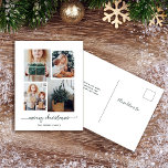 Merry Christmas | Modern Four Photo Collage Holiday Postcard<br><div class="desc">This simple yet ultra modern holiday postcard features four of your favorite personal photos in a unique,  layered look photo grid. The forest green and white card design says "merry christmas" in elegant,  trendy handwritten script typography,  and has a spot for your name in a coordinating sans serif font.</div>