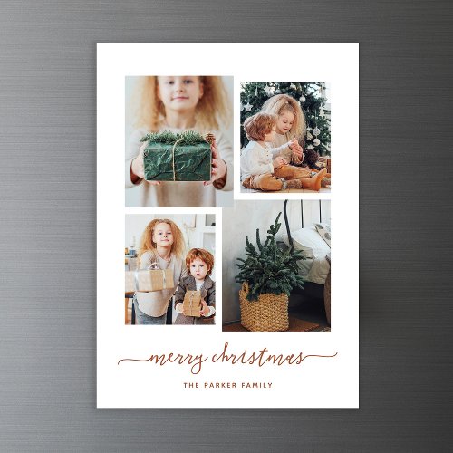 Merry Christmas  Modern Four Photo Collage Magnetic Invitation