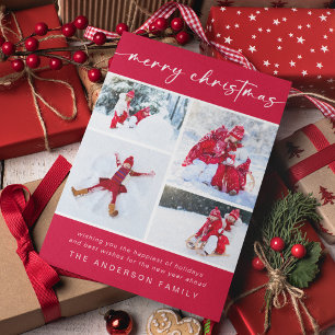 Merry Christmas Modern Four Photo Holiday Card