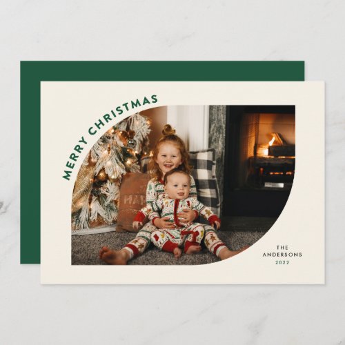 Merry Christmas Modern Frame Green Letters Holiday Card