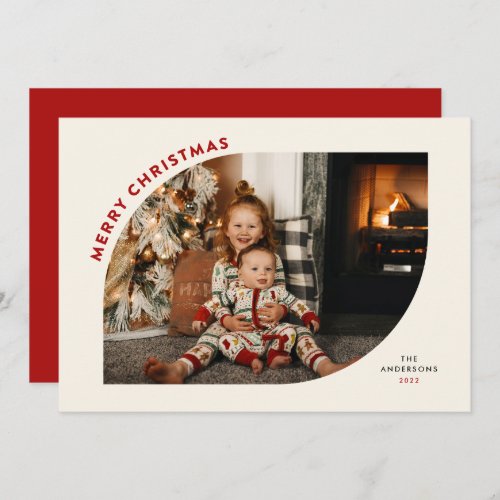Merry Christmas Modern Frame Red Letters  Holiday Card