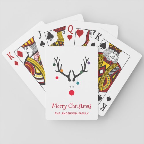 Merry Christmas modern funny reindeer white Playing Cards