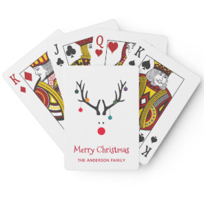 Merry Christmas modern funny reindeer white Poker Cards