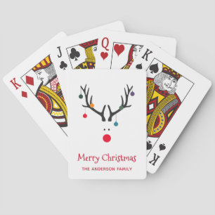 Merry Christmas modern funny reindeer white Poker Cards