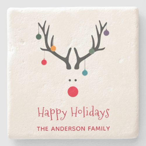 Merry Christmas modern funny reindeer white Stone Coaster