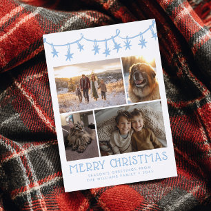 Merry Christmas Modern Garland 4 Photo Holiday Letterpress Photo Cards