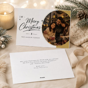 Merry Christmas Modern Gold Circle Photo Holiday Card