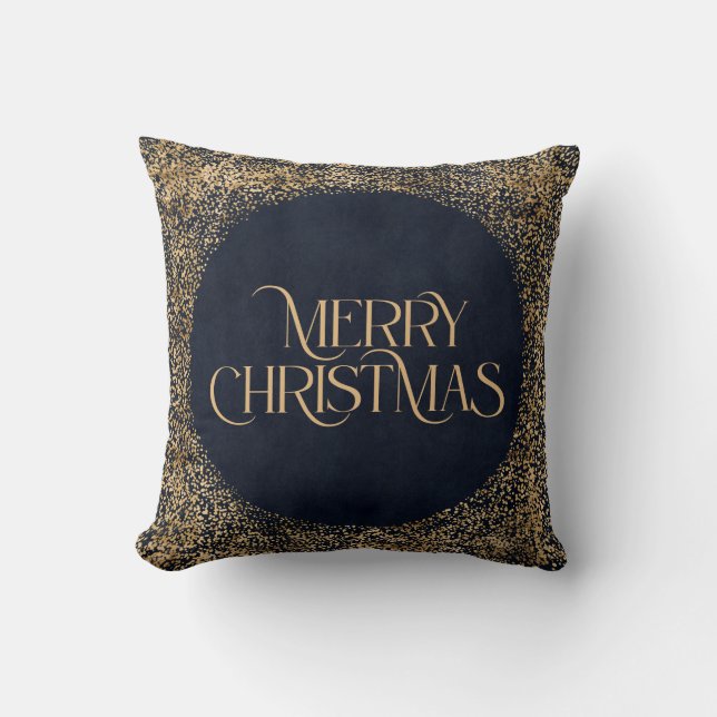 Merry Christmas Modern Gold Navy Blue Elegant  Throw Pillow (Front)