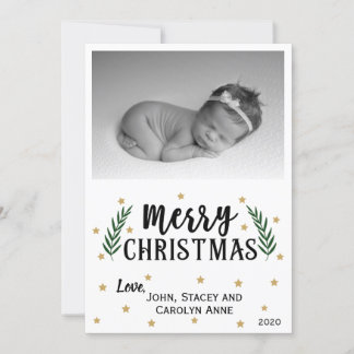 Merry Christmas Modern | Gold Stars Photo Card