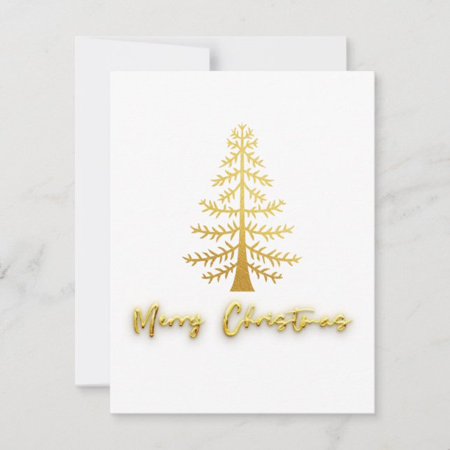 Merry Christmas modern golden luxury tree white Note Card (Front)