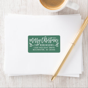 Merry Christmas Modern Green Sprig Address Label